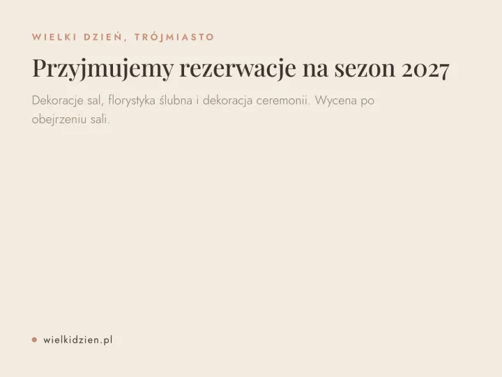 Pozioma grafika do Profilu Firmy Google z informacją o przyjmowaniu rezerwacji na sezon 2027.