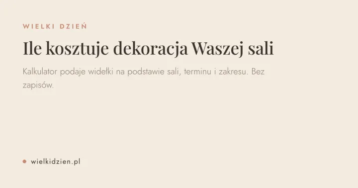 Pozioma grafika podglądu linku z tytułem kalkulatora budżetu dekoracji ślubnych.